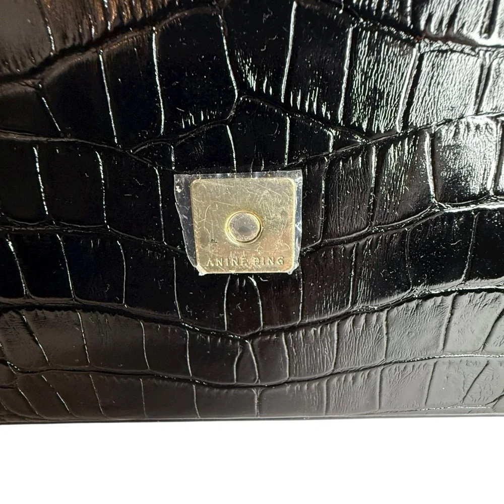 Anine Bing Mini Grace Shoulder Bag in Black Embossed Croc - Picture 10 of 13